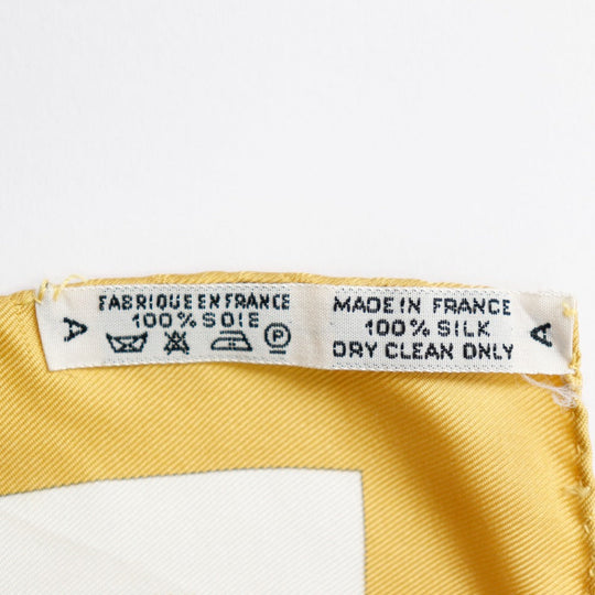 HERMES scarf silk yellow helmet and feather CASQUES et PLUMETS Carre90 Women Used Authentic