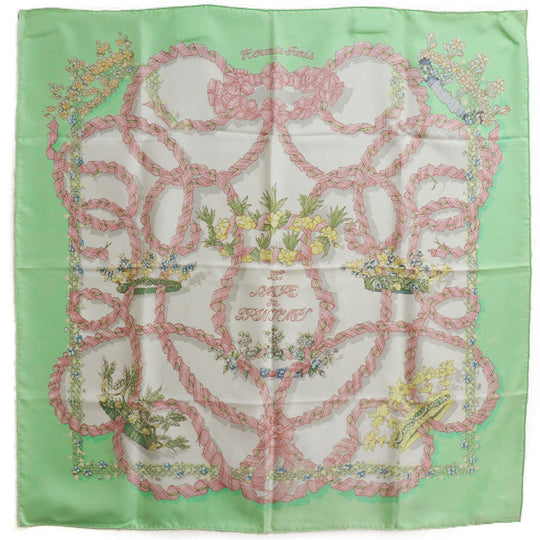 HERMES scarf silk Green Spring celebration LE SACRE du PRINTEMPS Carre90 Women Used Authentic