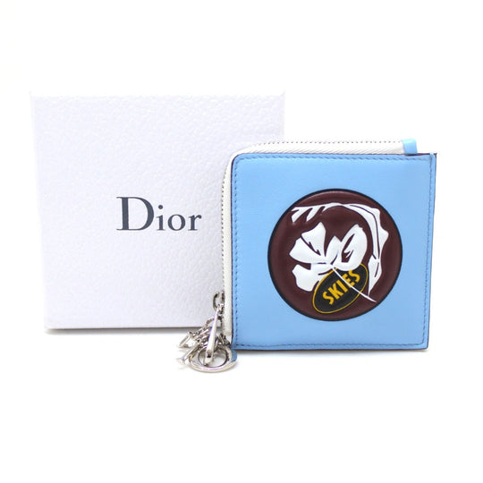 Dior Coin case leather Light blue DIORISSIMO Coin Pocket Women Used Authentic