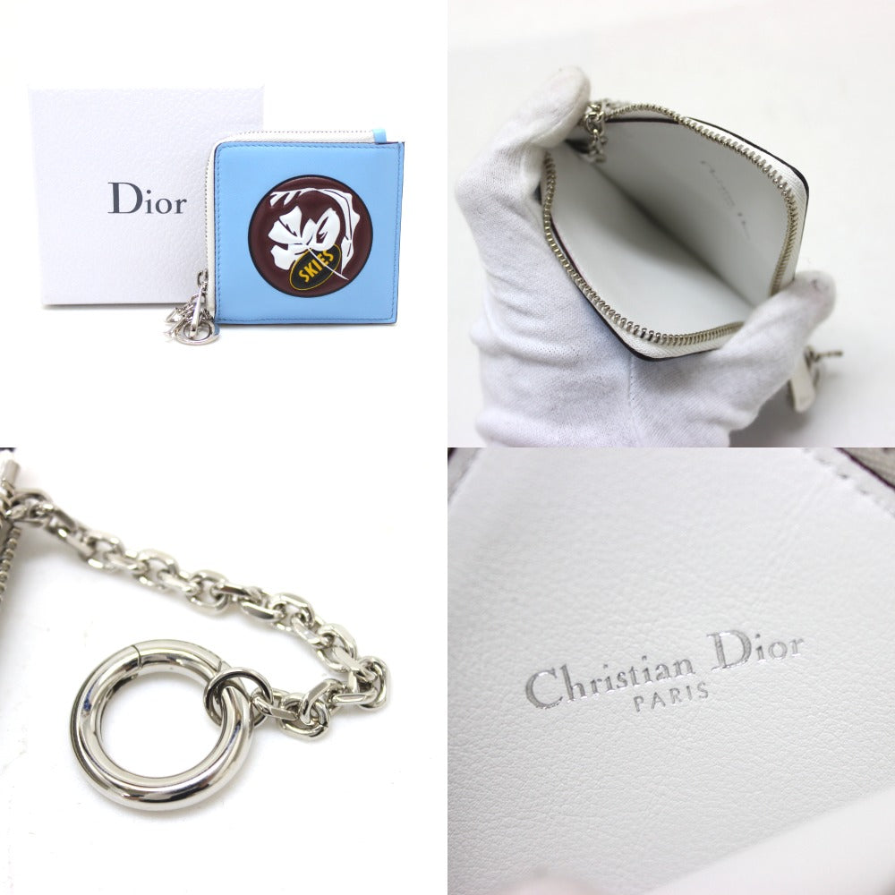 Dior Coin case leather Light blue DIORISSIMO Coin Pocket Women Used Authentic