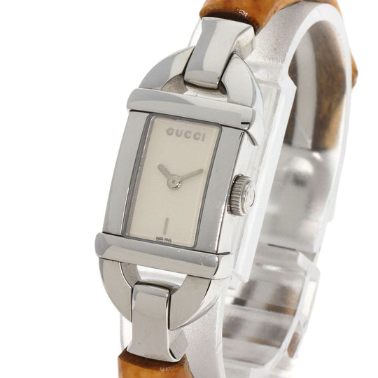 GUCCI Watches Quartz 6800L Stainless Steel, Bamboo Silver Bamboo Ivory dial Women Used Authentic
