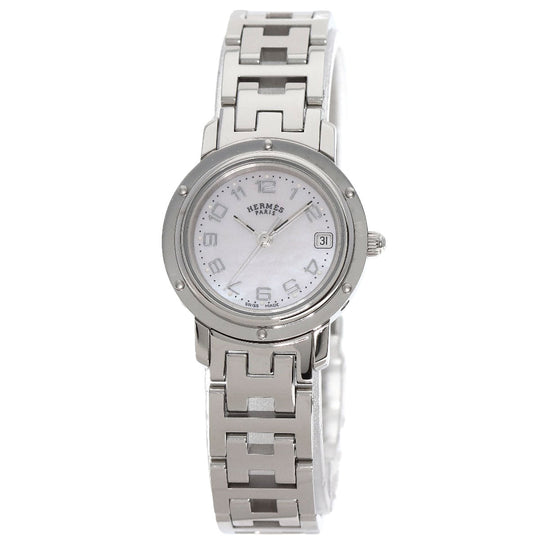 HERMES Watches Quartz CL4.210 Stainless Steel , Stainless Steel Silver Clipper Nacre shell dial Women Used Authentic