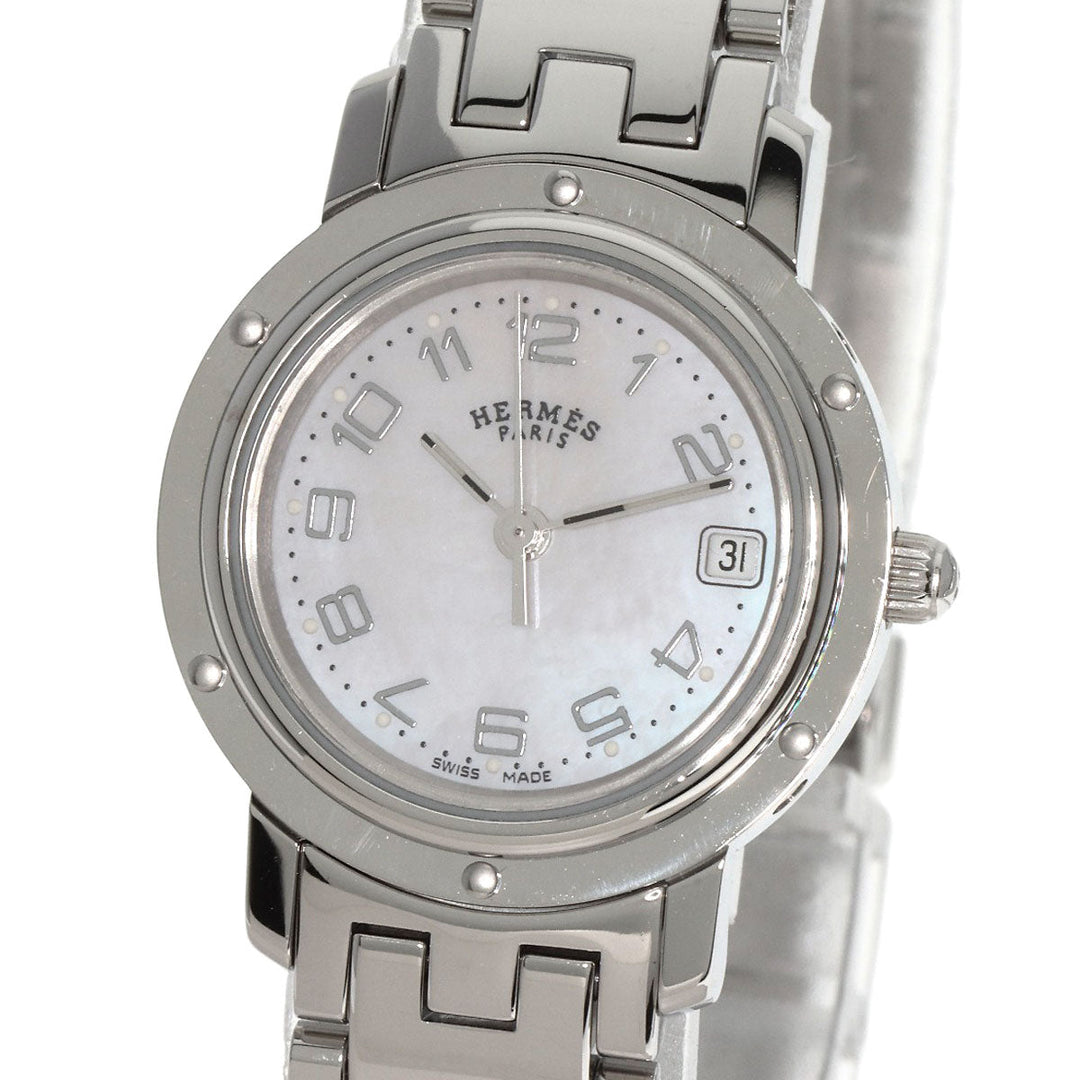 HERMES Watches Quartz CL4.210 Stainless Steel , Stainless Steel Silver Clipper Nacre shell dial Women Used Authentic