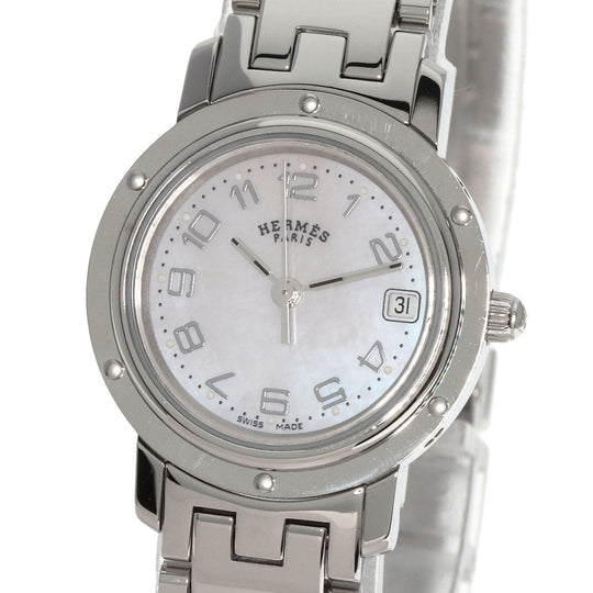 HERMES Watches Quartz CL4.210 Stainless Steel , Stainless Steel Silver Clipper Nacre shell dial Women Used Authentic