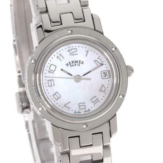 HERMES Watches Quartz CL4.210 Stainless Steel , Stainless Steel Silver Clipper Nacre shell dial Women Used Authentic
