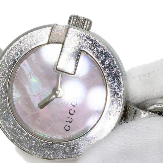 GUCCI Watches Quartz 107 Stainless Steel , Stainless Steel Silver G Charm Bracelet Pink shell dial Women Used Authentic