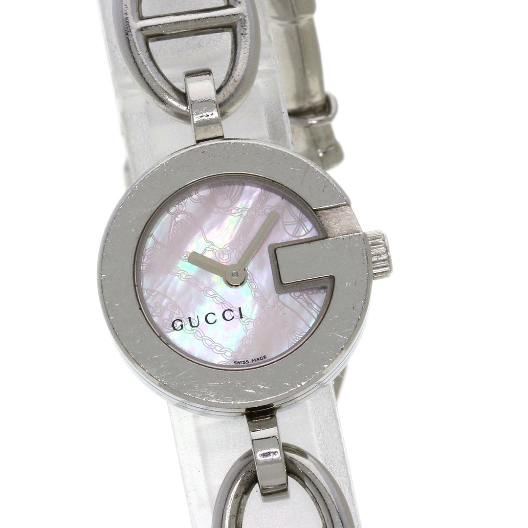 GUCCI Watches Quartz 107 Stainless Steel , Stainless Steel Silver G Charm Bracelet Pink shell dial Women Used Authentic