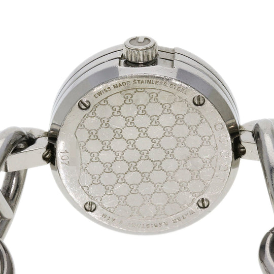 GUCCI Watches Quartz 107 Stainless Steel , Stainless Steel Silver G Charm Bracelet Pink shell dial Women Used Authentic
