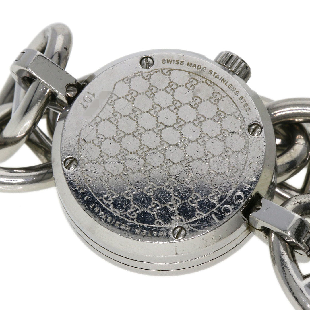 GUCCI Watches Quartz 107 Stainless Steel , Stainless Steel Silver G Charm Bracelet Pink shell dial Women Used Authentic