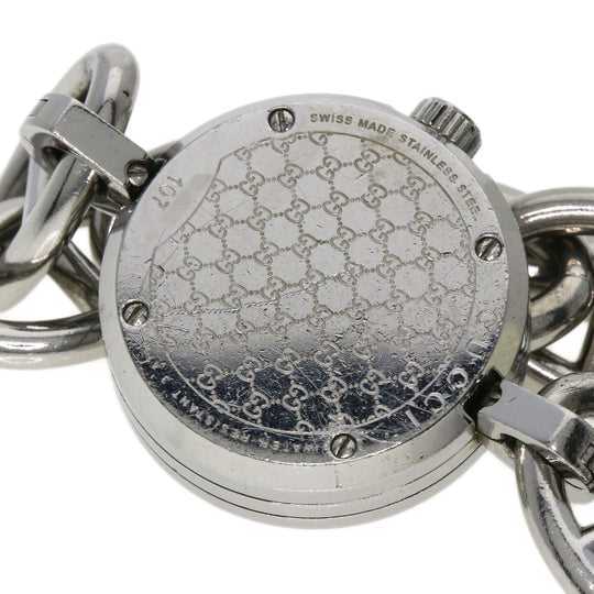 GUCCI Watches Quartz 107 Stainless Steel , Stainless Steel Silver G Charm Bracelet Pink shell dial Women Used Authentic