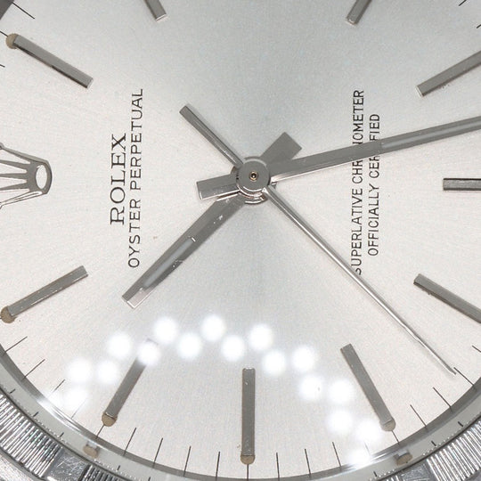 ROLEX Watches Mechanical Automatic 1007 Stainless Steel , Stainless Steel Silver Oyster Perpetual 1973 engine turned bezel Silver dial mens Used Authentic