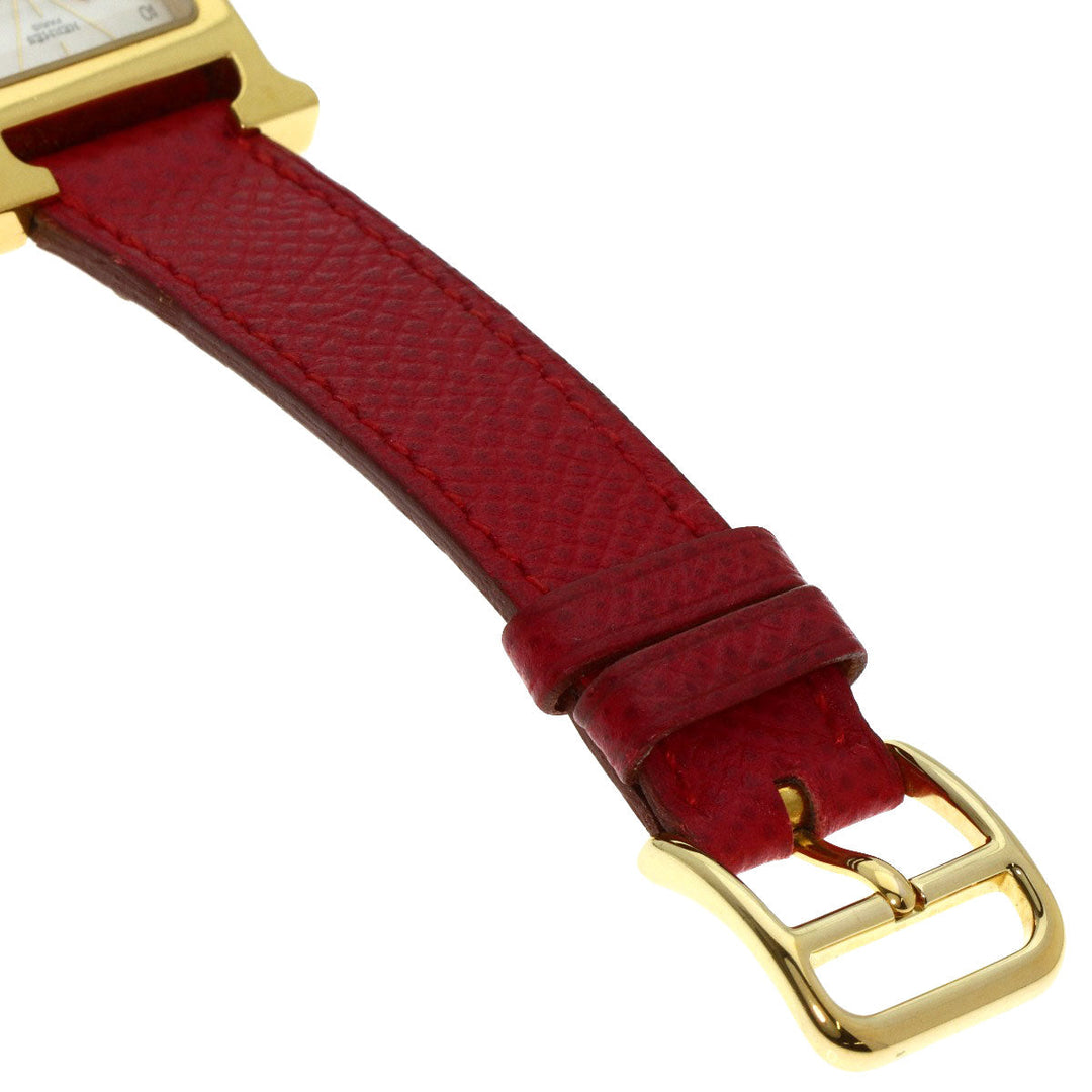 HERMES Watches Quartz HH1.201 Gold Plated, Leather gold H watch Silver dial Women Used Authentic