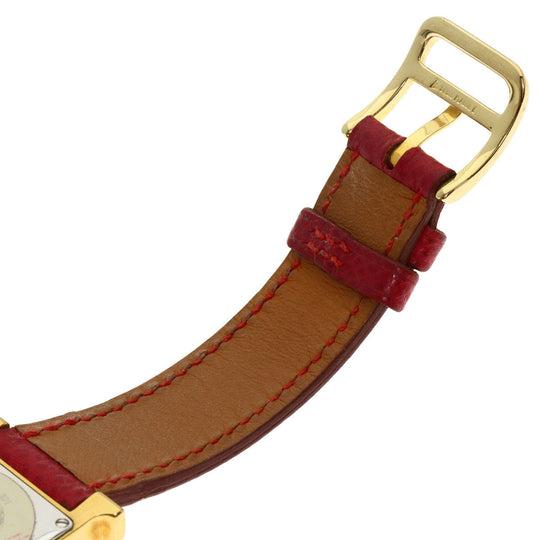 HERMES Watches Quartz HH1.201 Gold Plated, Leather gold H watch Silver dial Women Used Authentic