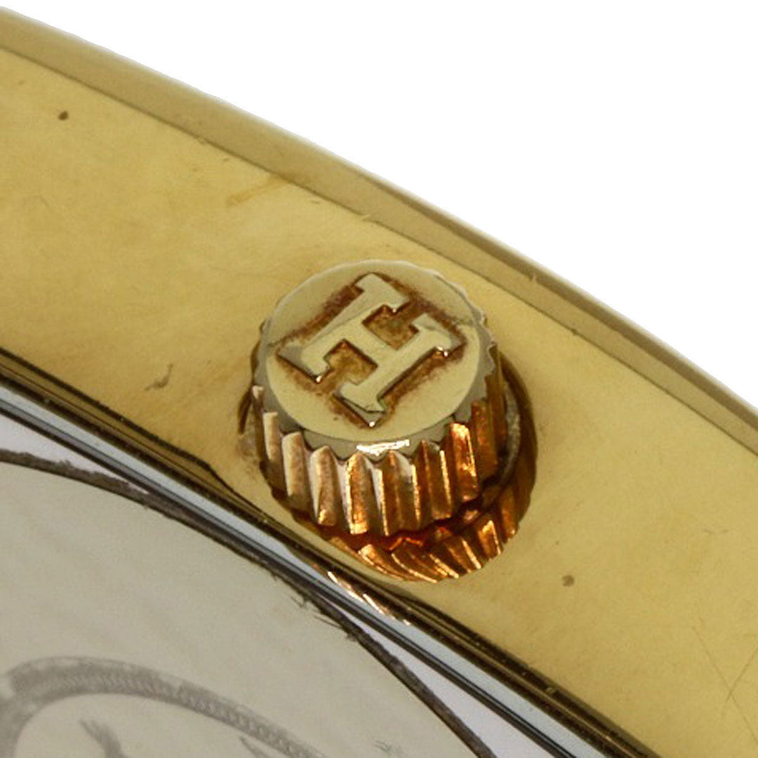 HERMES Watches Quartz HH1.201 Gold Plated, Leather gold H watch Silver dial Women Used Authentic