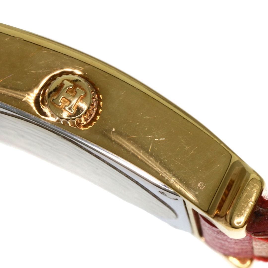 HERMES Watches Quartz HH1.201 Gold Plated, Leather gold H watch Silver dial Women Used Authentic