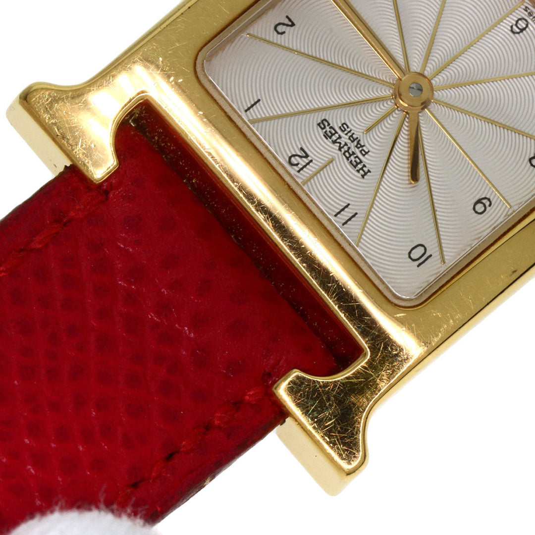 HERMES Watches Quartz HH1.201 Gold Plated, Leather gold H watch Silver dial Women Used Authentic