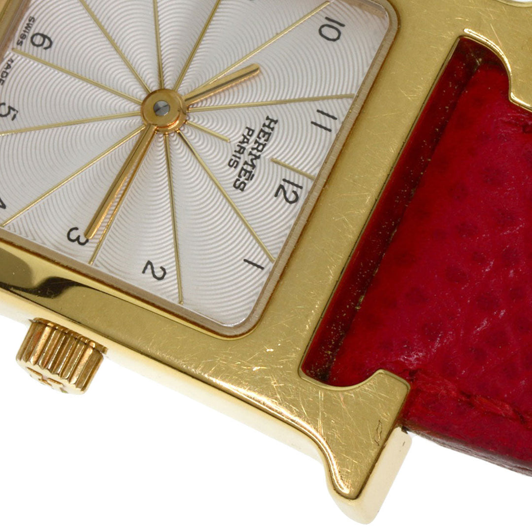 HERMES Watches Quartz HH1.201 Gold Plated, Leather gold H watch Silver dial Women Used Authentic