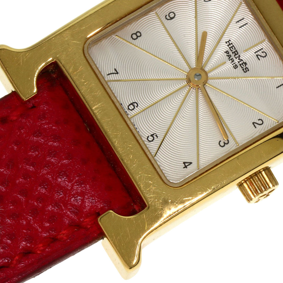 HERMES Watches Quartz HH1.201 Gold Plated, Leather gold H watch Silver dial Women Used Authentic