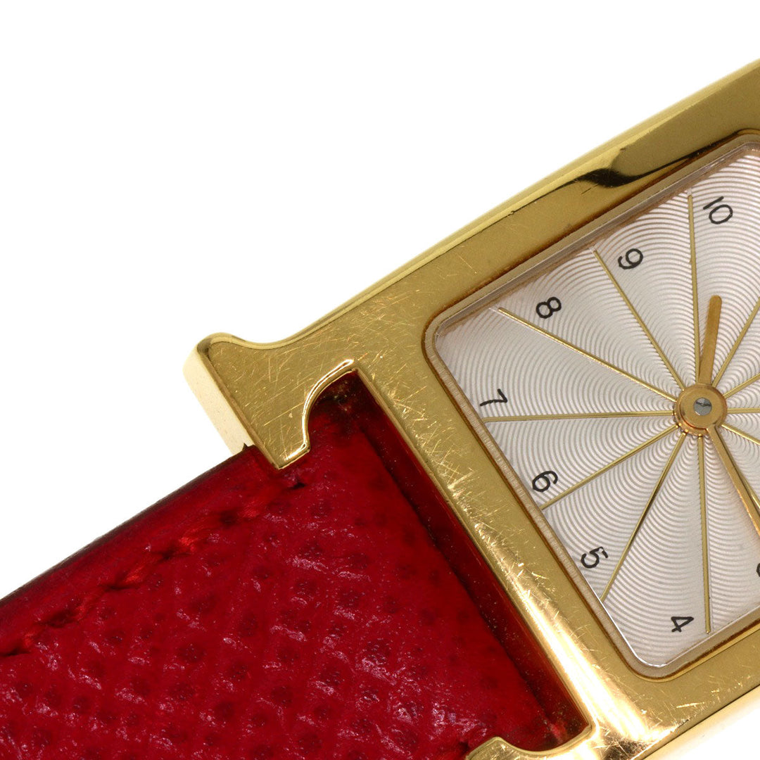 HERMES Watches Quartz HH1.201 Gold Plated, Leather gold H watch Silver dial Women Used Authentic