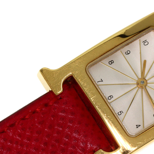 HERMES Watches Quartz HH1.201 Gold Plated, Leather gold H watch Silver dial Women Used Authentic
