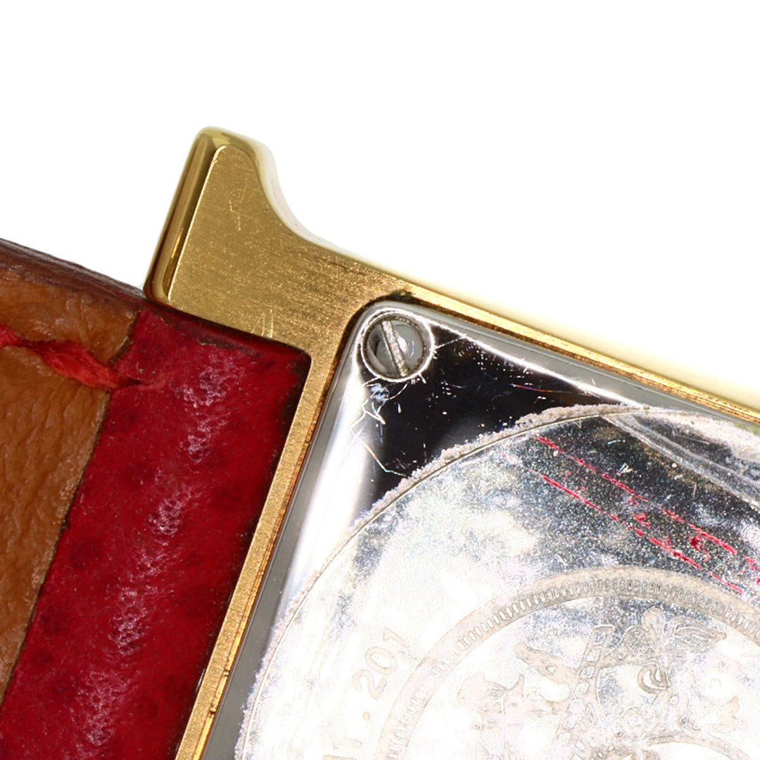 HERMES Watches Quartz HH1.201 Gold Plated, Leather gold H watch Silver dial Women Used Authentic