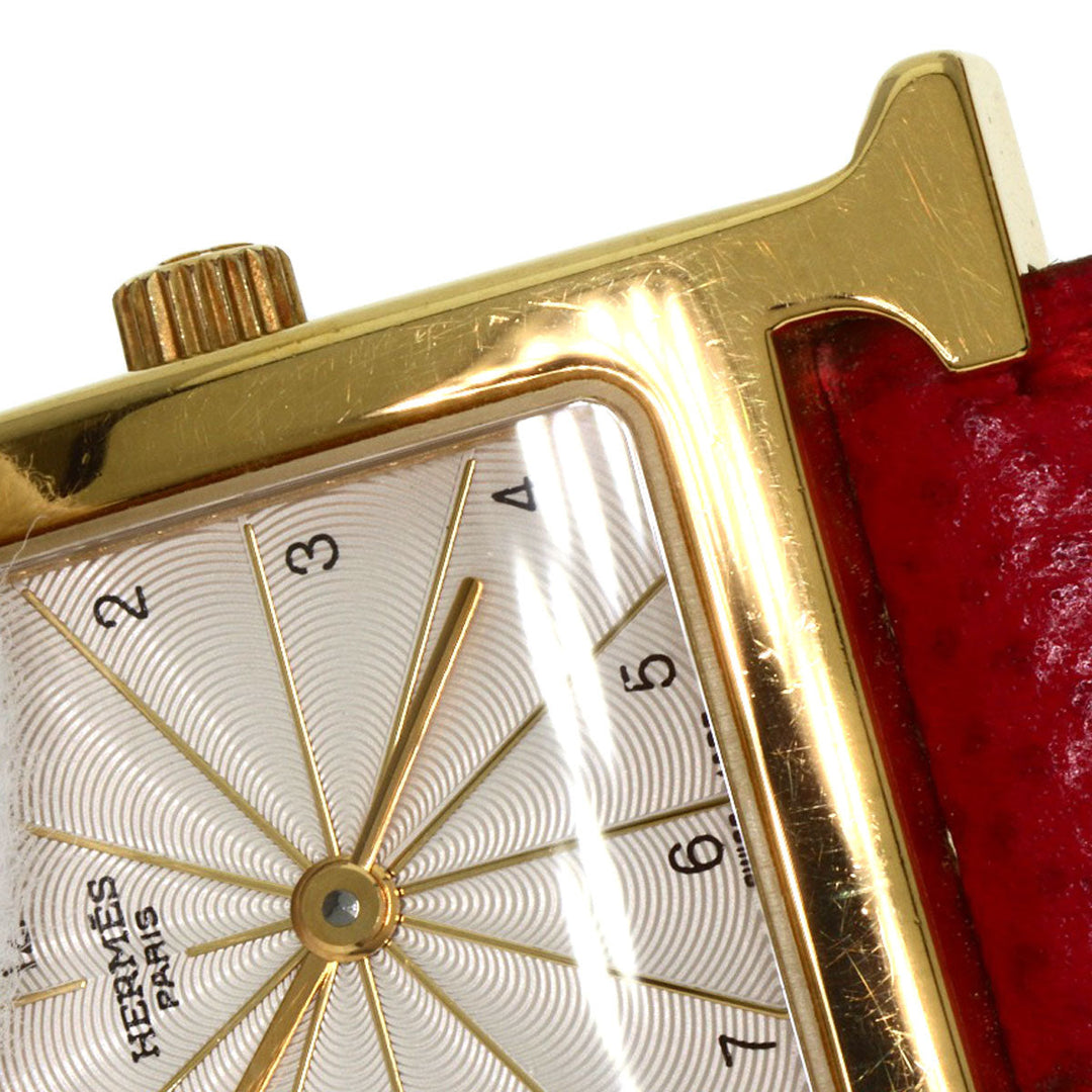 HERMES Watches Quartz HH1.201 Gold Plated, Leather gold H watch Silver dial Women Used Authentic
