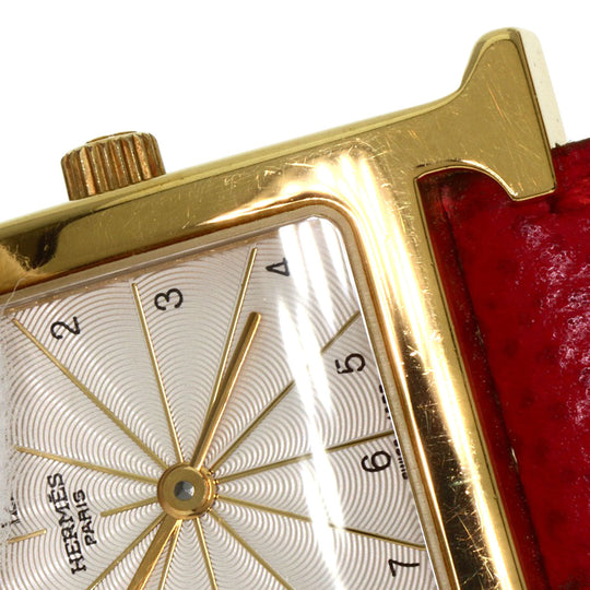HERMES Watches Quartz HH1.201 Gold Plated, Leather gold H watch Silver dial Women Used Authentic