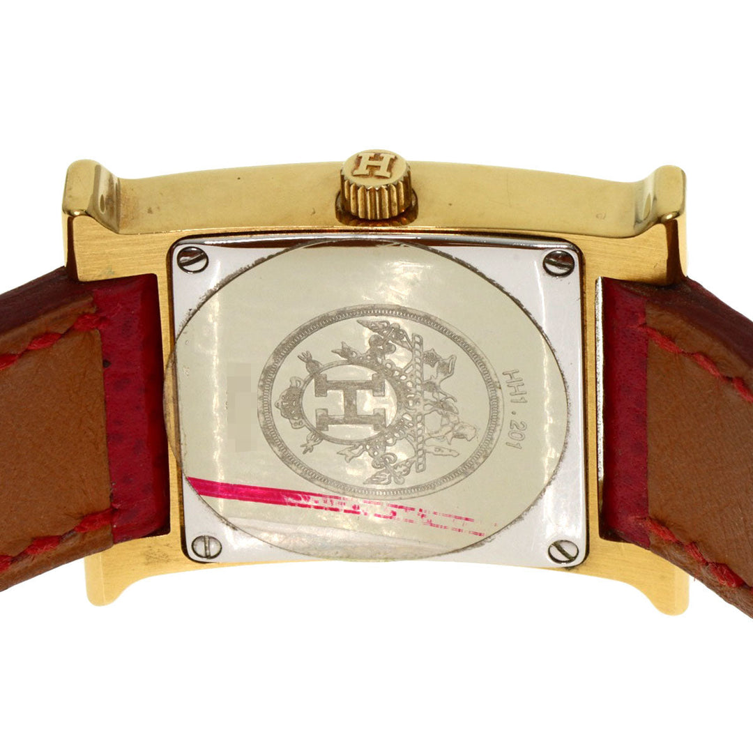 HERMES Watches Quartz HH1.201 Gold Plated, Leather gold H watch Silver dial Women Used Authentic