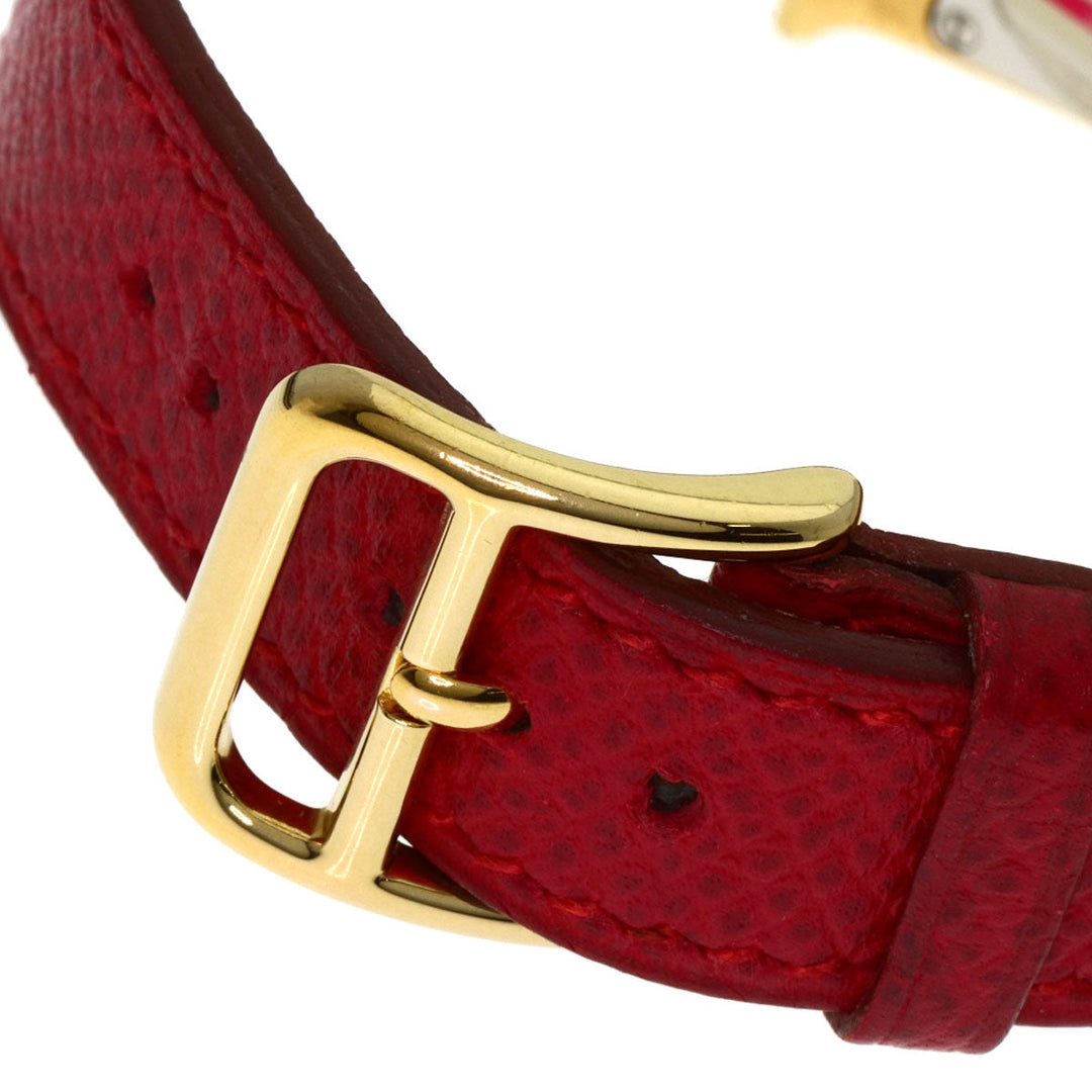 HERMES Watches Quartz HH1.201 Gold Plated, Leather gold H watch Silver dial Women Used Authentic