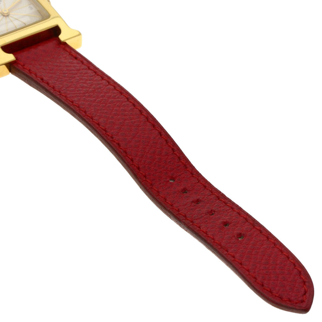HERMES Watches Quartz HH1.201 Gold Plated, Leather gold H watch Silver dial Women Used Authentic