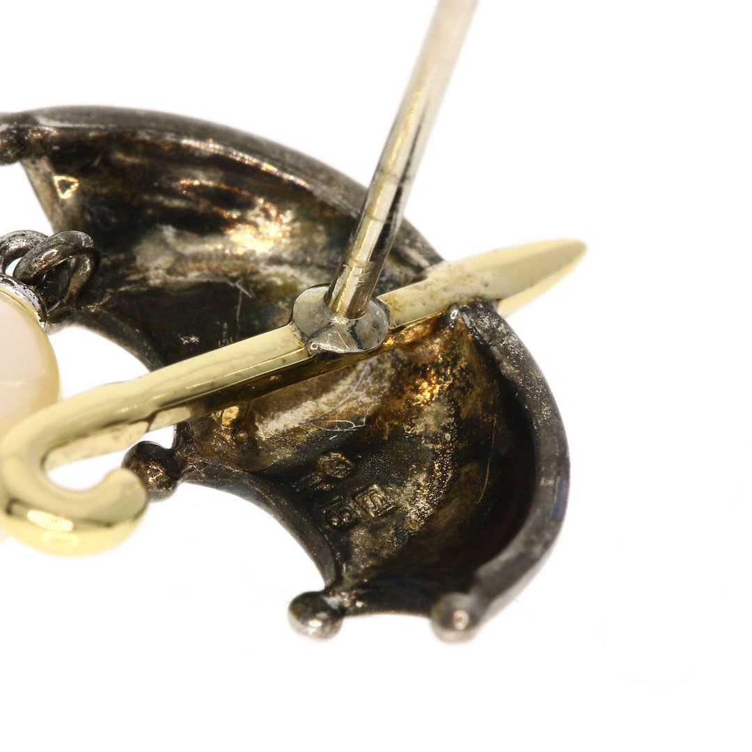 MIKIMOTO Brooch SV , K18YG Silver Pin Brooch Freshwater Pearl Umbrella Motif Women Used Authentic