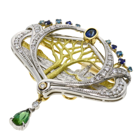 NOBUKO ISHIKAWA Brooch PT900 gold as time tourmaline sapphire diamond
