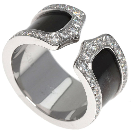 CARTIER Ring K18WG Silver C2 Ring LM Edge Diamond Lacquer #50 Manufacturer Complete Women Used Authentic