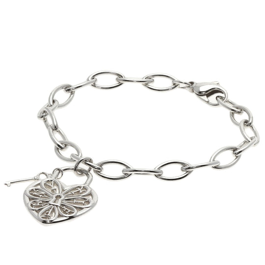 TIFFANY&Co. bracelet SV Silver filigree heart key Women Used Authentic