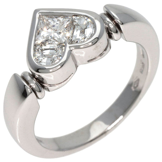BVLGARI Ring K18WG Silver Cuore Heart 3P Diamond Women Used Authentic
