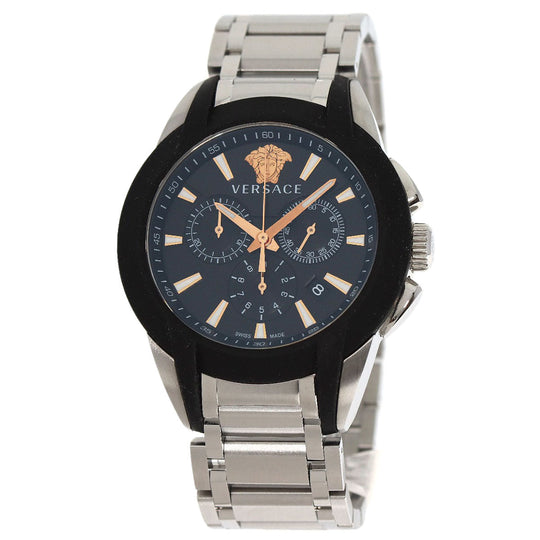 VERSACE Watches Quartz VEM8 Stainless Steel , Stainless Steel Silver Medusa Chronograph black dial mens Used Authentic