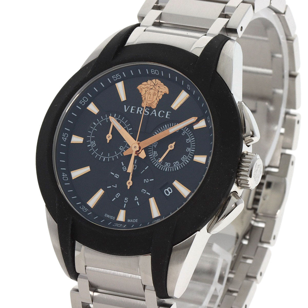 VERSACE Watches Quartz VEM8 Stainless Steel , Stainless Steel Silver Medusa Chronograph black dial mens Used Authentic