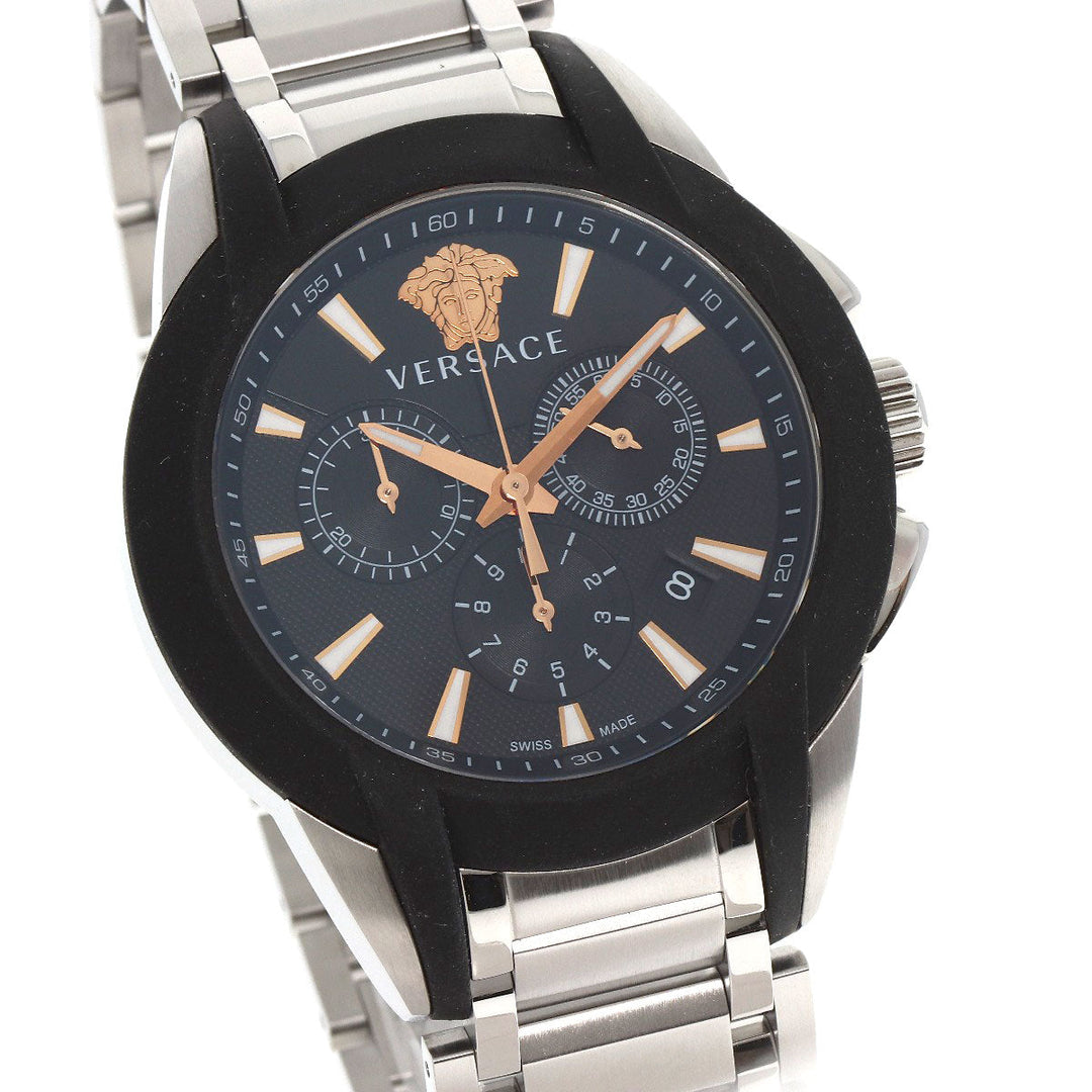 VERSACE Watches Quartz VEM8 Stainless Steel , Stainless Steel Silver Medusa Chronograph black dial mens Used Authentic