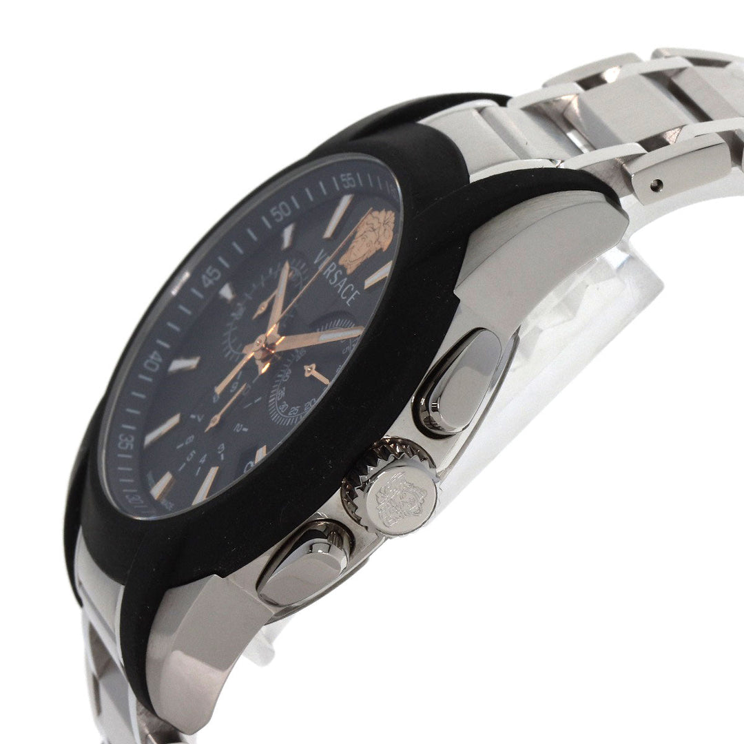 VERSACE Watches Quartz VEM8 Stainless Steel , Stainless Steel Silver Medusa Chronograph black dial mens Used Authentic