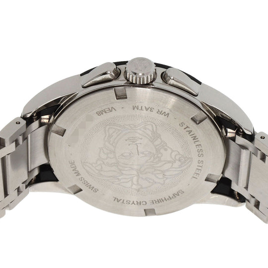 VERSACE Watches Quartz VEM8 Stainless Steel , Stainless Steel Silver Medusa Chronograph black dial mens Used Authentic