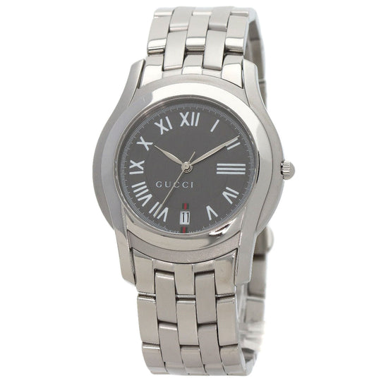 GUCCI Watches Quartz 5500M Stainless Steel , Stainless Steel Silver Round face gray dial mens Used Authentic