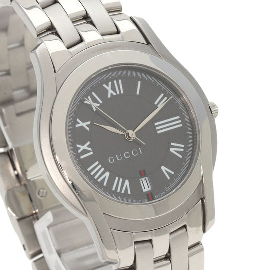 GUCCI Watches Quartz 5500M Stainless Steel , Stainless Steel Silver Round face gray dial mens Used Authentic