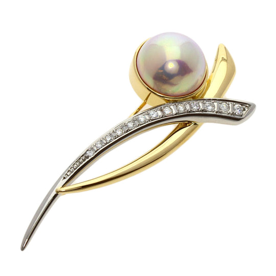 TASAKI Brooch PT900 , K18YG gold Mabe Pearl Diamond Women Used Authentic