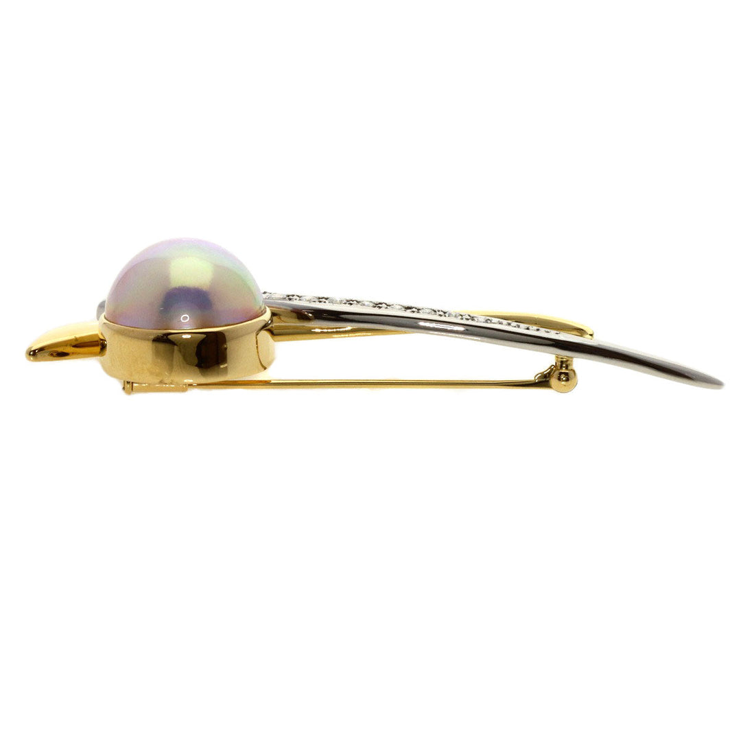 TASAKI Brooch PT900 , K18YG gold Mabe Pearl Diamond Women Used Authentic