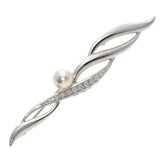MIKIMOTO Brooch K18WG Silver Akoya Pearl Diamond Women Used Authentic