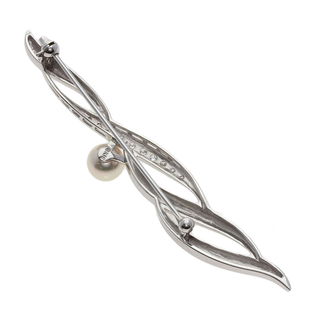 MIKIMOTO Brooch K18WG Silver Akoya Pearl Diamond Women Used Authentic