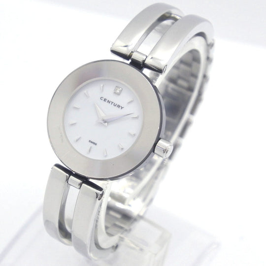 CENTURY Watches Quartz Stainless Steel Silver 1P diamond Time gem White dial Women Used Authentic