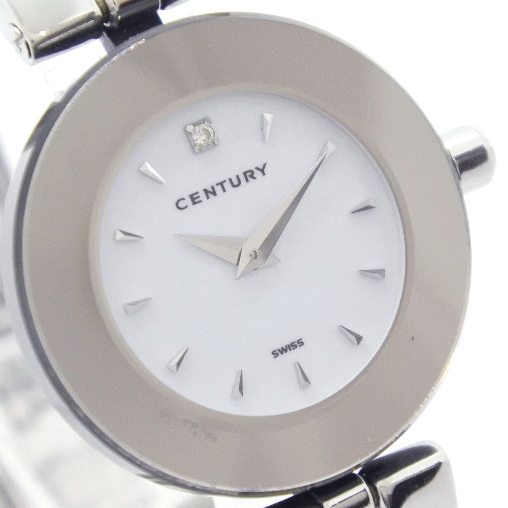 CENTURY Watches Quartz Stainless Steel Silver 1P diamond Time gem White dial Women Used Authentic