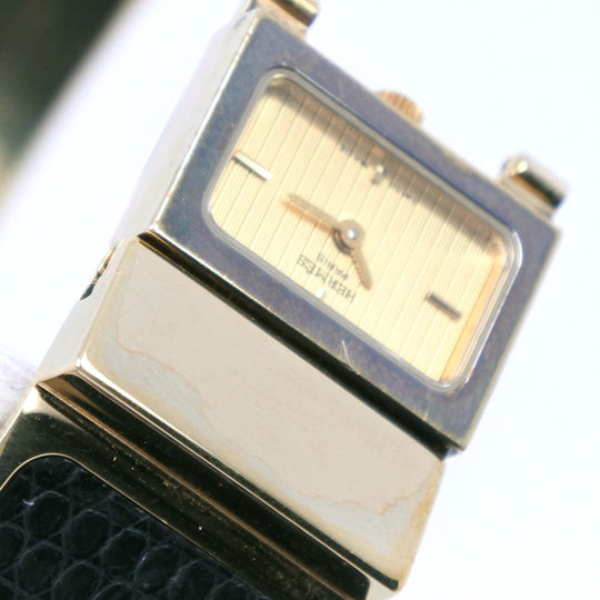 HERMES Watches Quartz L01.201 Plated Gold , Leather gold Location gold dial Women Used Authentic