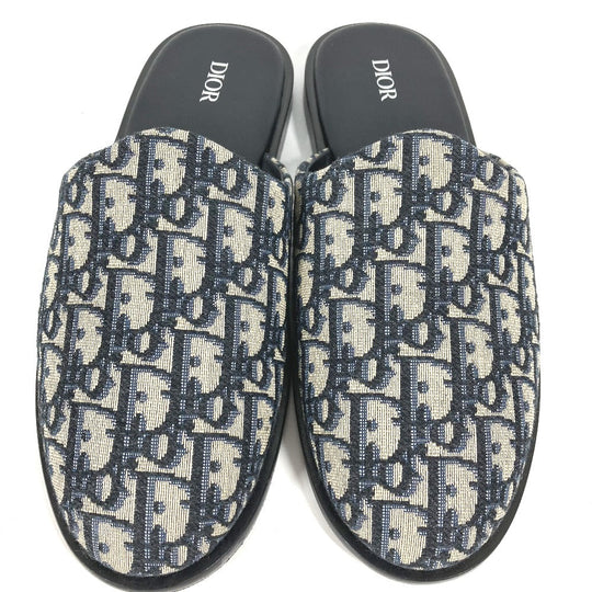 Dior Sandals 3SA097ZJU96142 Canvas / leather Navy Oblique slippers mens(Unisex) 42 Used Authentic